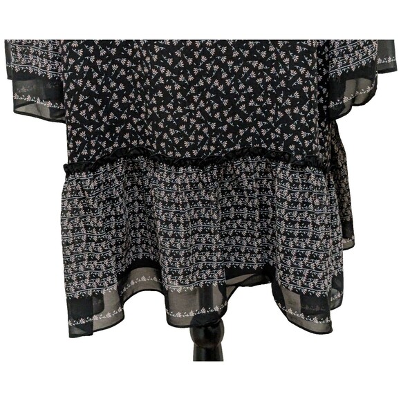 Max Studio Dress L Black Print Scoop  Flared Sleeve Tiered Bohemian Peasant Nice - Picture 6 of 16